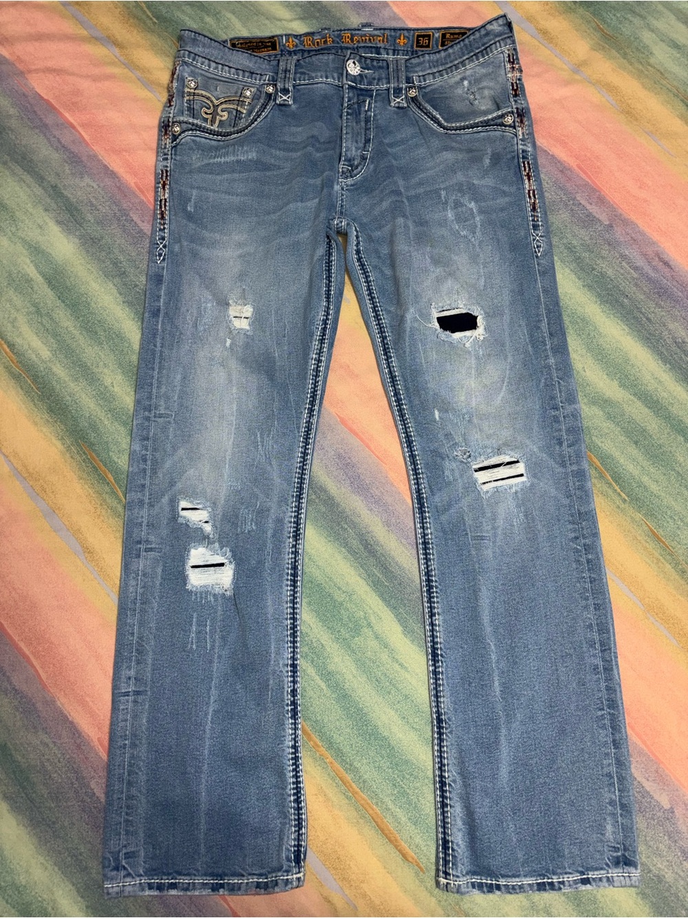 Rock Revival Men's Rumo  Straight Leg Jeans Medium Wash Size 36
